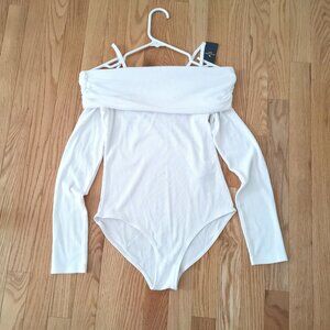 nwt abercrombie girl long sleeve off the shoulder bodysuit white cotton blend